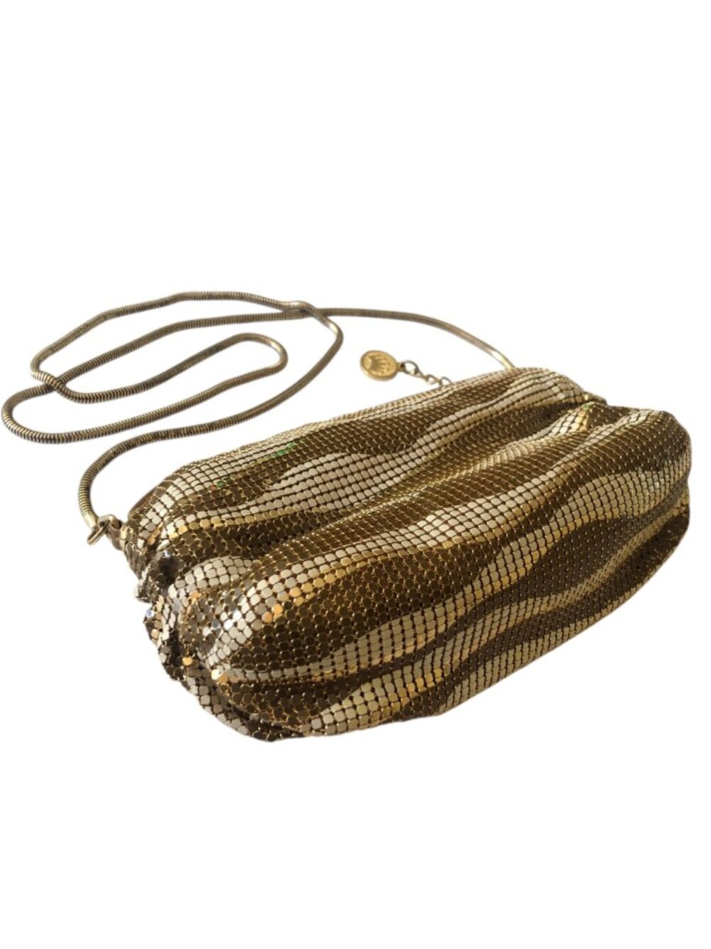 Vintage LA REGALE Two Tone Gold Wave Metal Mesh Glamorous Clutch Evening Bag